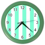 Vertical Stripes - White and Aquamarine Color Wall Clock