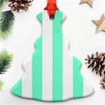 Vertical Stripes - White and Aquamarine Ornament (Christmas Tree)