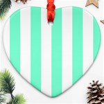 Vertical Stripes - White and Aquamarine Heart Ornament (Two Sides)