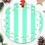 Vertical Stripes - White and Aquamarine Ornament (Round Filigree)