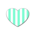 Vertical Stripes - White and Aquamarine Rubber Coaster (Heart)
