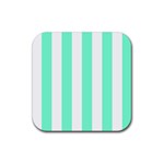 Vertical Stripes - White and Aquamarine Rubber Coaster (Square)