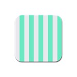 Vertical Stripes - White and Aquamarine Rubber Square Coaster (4 pack)