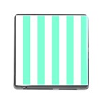 Vertical Stripes - White and Aquamarine Memory Card Reader (Square)