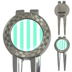 Vertical Stripes - White and Aquamarine 3-in-1 Golf Divot