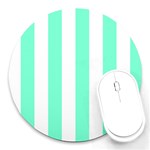 Vertical Stripes - White and Aquamarine Round Mousepad