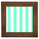 Vertical Stripes - White and Aquamarine Framed Tile