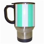 Vertical Stripes - White and Aquamarine Travel Mug (White)
