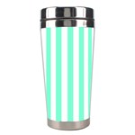 Vertical Stripes - White and Aquamarine Stainless Steel Travel Tumbler