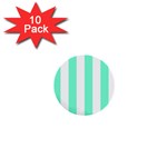 Vertical Stripes - White and Aquamarine 1  Mini Button (10 pack)