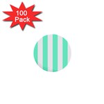 Vertical Stripes - White and Aquamarine 1  Mini Button (100 pack)