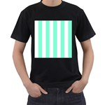 Vertical Stripes - White and Aquamarine Men s T-Shirt (Black)