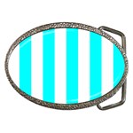 Vertical Stripes - White and Aqua Cyan Belt Buckle
