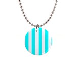 Vertical Stripes - White and Aqua Cyan 1  Button Necklace