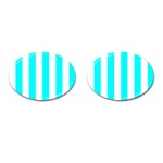 Vertical Stripes - White and Aqua Cyan Cufflinks (Oval)