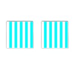 Vertical Stripes - White and Aqua Cyan Cufflinks (Square)