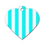 Vertical Stripes - White and Aqua Cyan Dog Tag Heart (Two Sides)