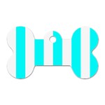 Vertical Stripes - White and Aqua Cyan Dog Tag Bone (Two Sides)
