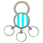 Vertical Stripes - White and Aqua Cyan 3-Ring Key Chain