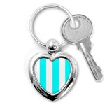 Vertical Stripes - White and Aqua Cyan Key Chain (Heart)