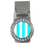 Vertical Stripes - White and Aqua Cyan Money Clip (CZ)