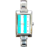 Vertical Stripes - White and Aqua Cyan Rectangle Italian Charm Watch