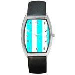 Vertical Stripes - White and Aqua Cyan Barrel Style Metal Watch