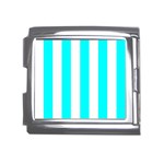 Vertical Stripes - White and Aqua Cyan Mega Link Italian Charm (18mm)
