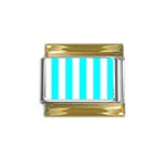 Vertical Stripes - White and Aqua Cyan Gold Trim Italian Charm (9mm)