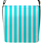 Vertical Stripes - White and Aqua Cyan Flap Closure Messenger Bag (S)