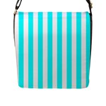 Vertical Stripes - White and Aqua Cyan Flap Closure Messenger Bag (L)