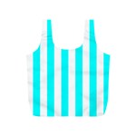 Vertical Stripes - White and Aqua Cyan Full Print Recycle Bag (S)