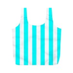 Vertical Stripes - White and Aqua Cyan Full Print Recycle Bag (M)