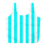 Vertical Stripes - White and Aqua Cyan Full Print Recycle Bag (L)