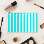 Vertical Stripes - White and Aqua Cyan Cosmetic Bag (M)