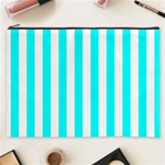 Vertical Stripes - White and Aqua Cyan Cosmetic Bag (XXXL)