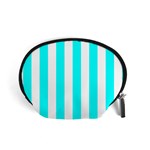 Vertical Stripes - White and Aqua Cyan Accessory Pouch (Small)