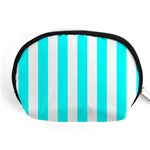 Vertical Stripes - White and Aqua Cyan Accessory Pouch (Medium)