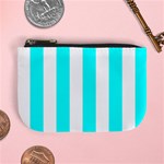 Vertical Stripes - White and Aqua Cyan Mini Coin Purse