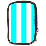 Vertical Stripes - White and Aqua Cyan Compact Camera Leather Case