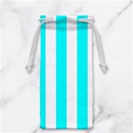 Vertical Stripes - White and Aqua Cyan Jewelry Bag