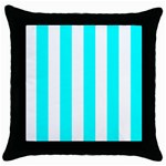 Vertical Stripes - White and Aqua Cyan Throw Pillow Case (Black)