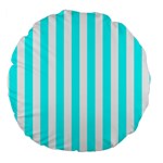 Vertical Stripes - White and Aqua Cyan Large 18  Premium Round Cushion