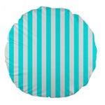 Vertical Stripes - White and Aqua Cyan Large 18  Premium Flano Round Cushion