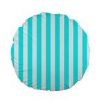 Vertical Stripes - White and Aqua Cyan Standard 15  Premium Round Cushion