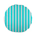 Vertical Stripes - White and Aqua Cyan Standard 15  Premium Flano Round Cushion