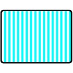 Vertical Stripes - White and Aqua Cyan Fleece Blanket (Large) (One Side)