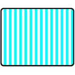 Vertical Stripes - White and Aqua Cyan Double Sided Fleece Blanket (Medium) (Two Sides)