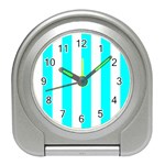 Vertical Stripes - White and Aqua Cyan Desk Alarm Clock