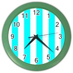 Vertical Stripes - White and Aqua Cyan Color Wall Clock